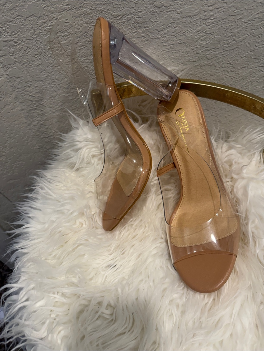 Olivia Nude Clear-Strap Block Heel Sandals | Women’s Size 10